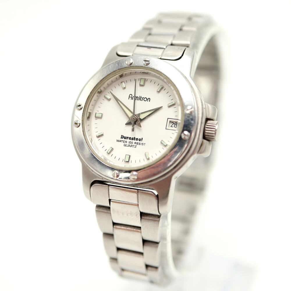 Armitron Silver Tone Durasteel Womens 28mm Watch Date Bracelet w New Battery